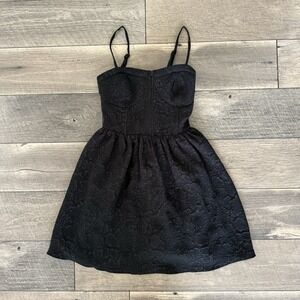 Bar III Black Jacquard Bustier Fit & Flare Mini Dress XS Adjustable Straps Party